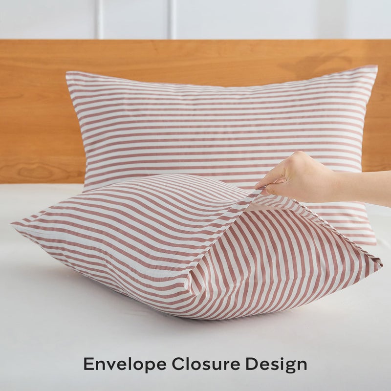 JELLYMONI 100% Natural Cotton Striped Standard Pillowcases Set, 2 Pack White and Pink Stripes Pattern Printed Pillow Covers with Envelope Closure(Pillows are not Included) - Image 4